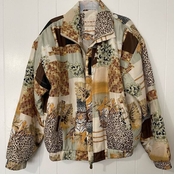 Fuda International vintage 1980s silk animal print lightweight jacket large - Picture 1 of 8